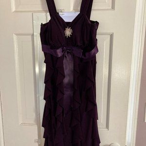 Betsy & Adam by Linda Bernell Eggplant Ruffled Cocktail Dress in Size 8